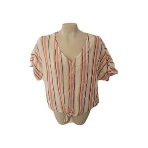 Style & Co. Quilted Striped Summer Beachy Blouse Cotton XL Breathable‎ Comfort